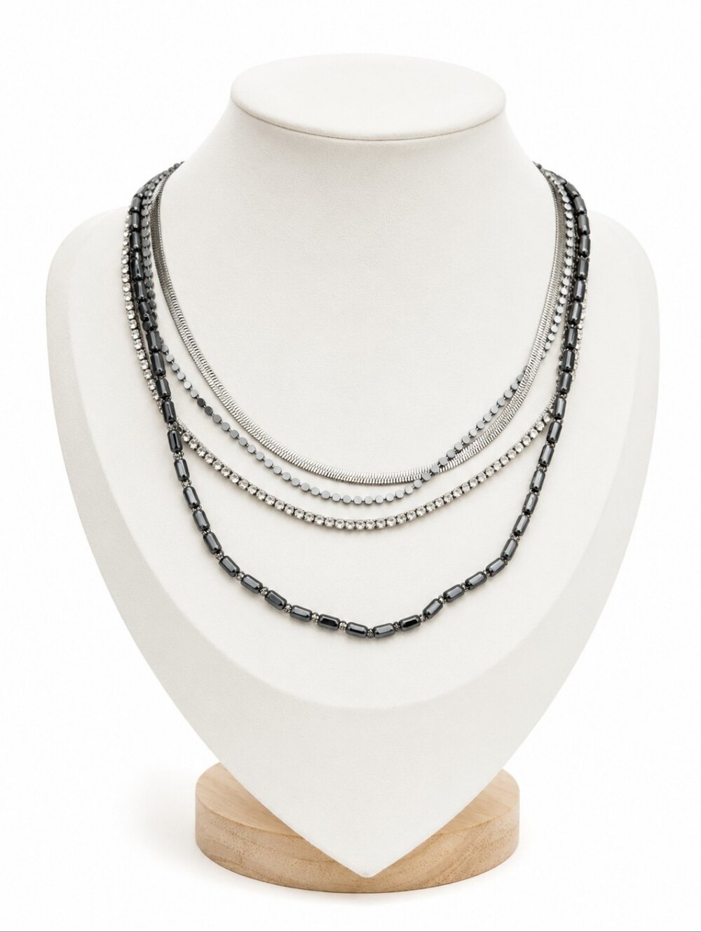Ashley Cooper Hematite Rhinestone Layered Statement Necklace NWT